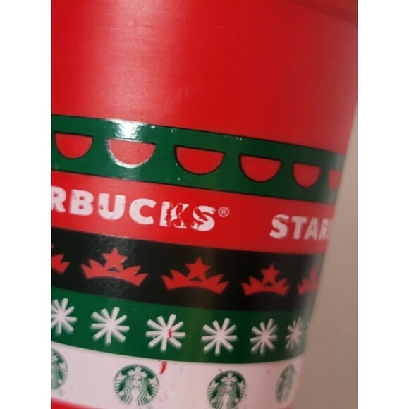Starbucks Christmas Reusable Tall Cup With Lid Red Green White Mug Plastic - Picture 12 of 12
